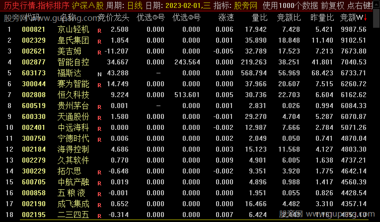 通达信竞价绝杀排序指标公式