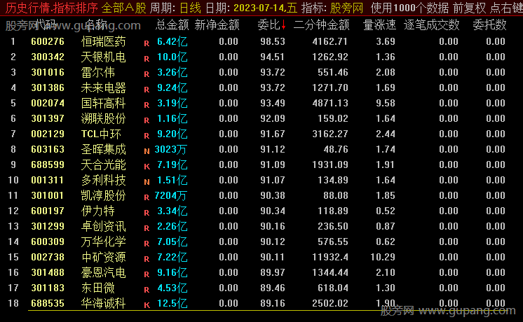 通达信净金额排序指标公式